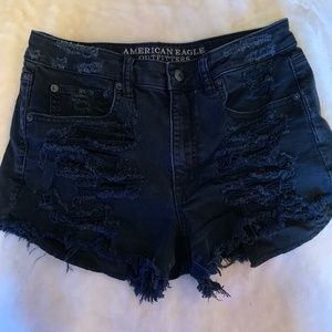 American Eagle Black Ripped Hi-Rise Shorts